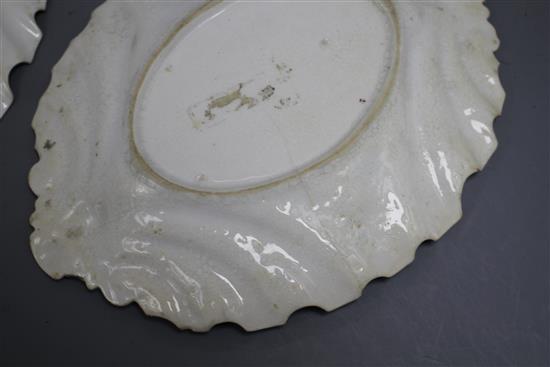 Two Chelsea red anchor period fluted oval stands or dishes, c.1755, length 25cm